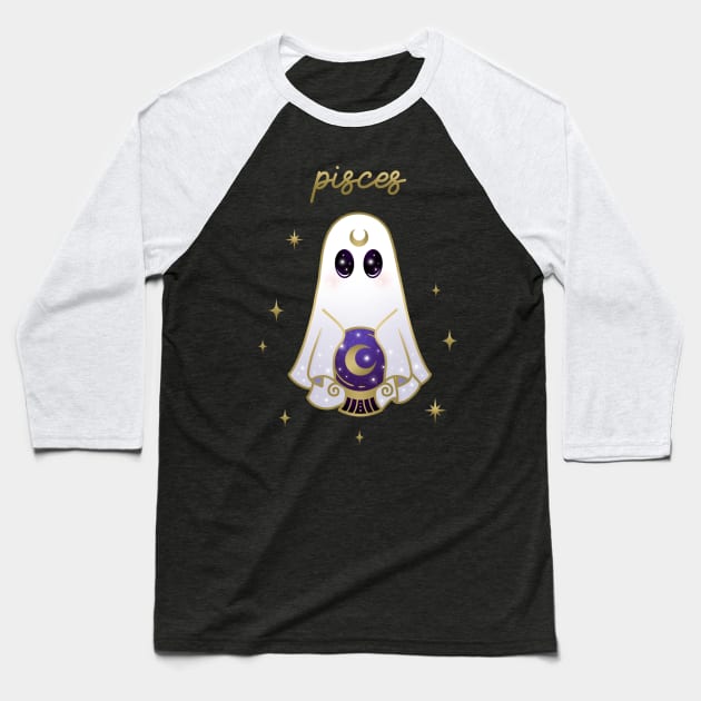 Pisces Crystal Ball Ghost Baseball T-Shirt by moonstruck crystals